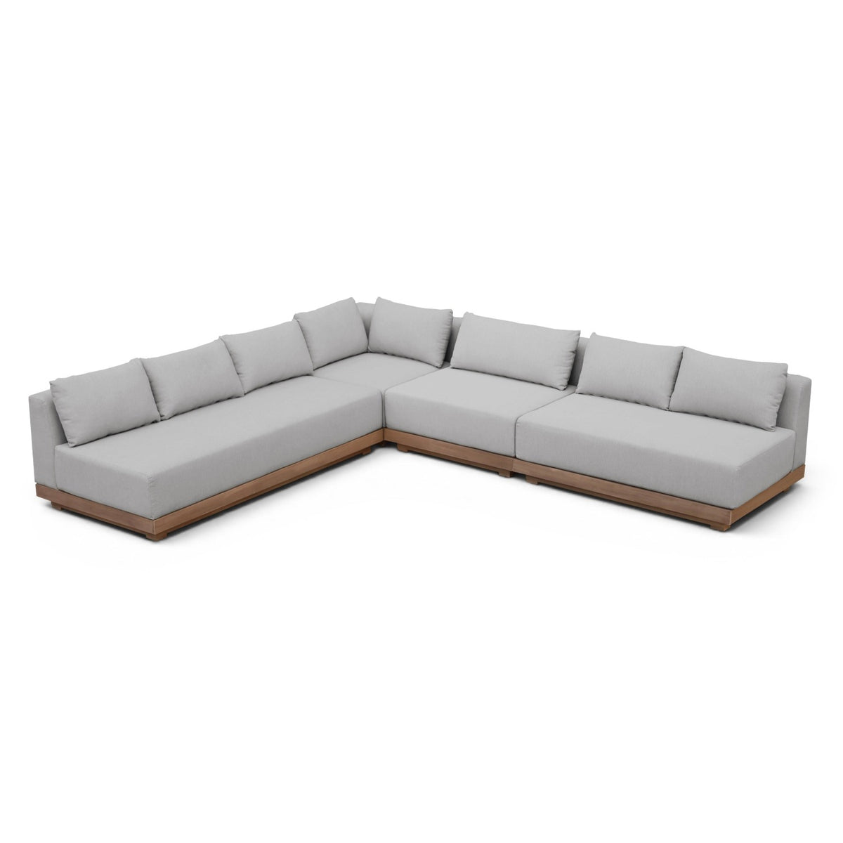 Solace Grey Olefin Performance Fabric 4pc. Outdoor Patio Modular Sectional in grey olefin, acacia frame, primary product view
