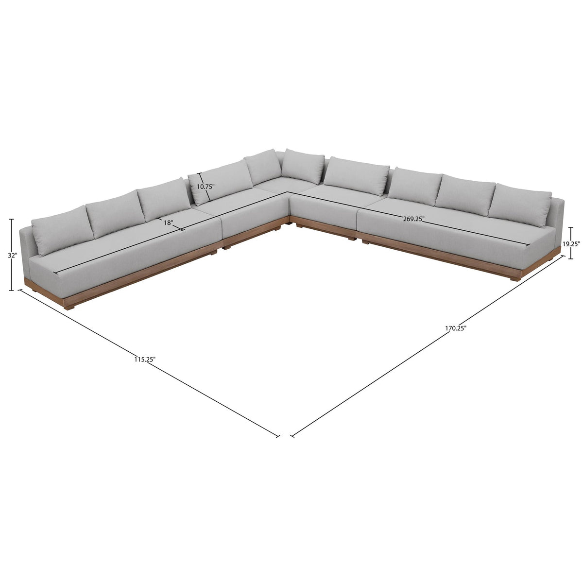 Solace Grey Olefin Performance Fabric 5 Piece Outdoor Patio Modular Sectional Sofa