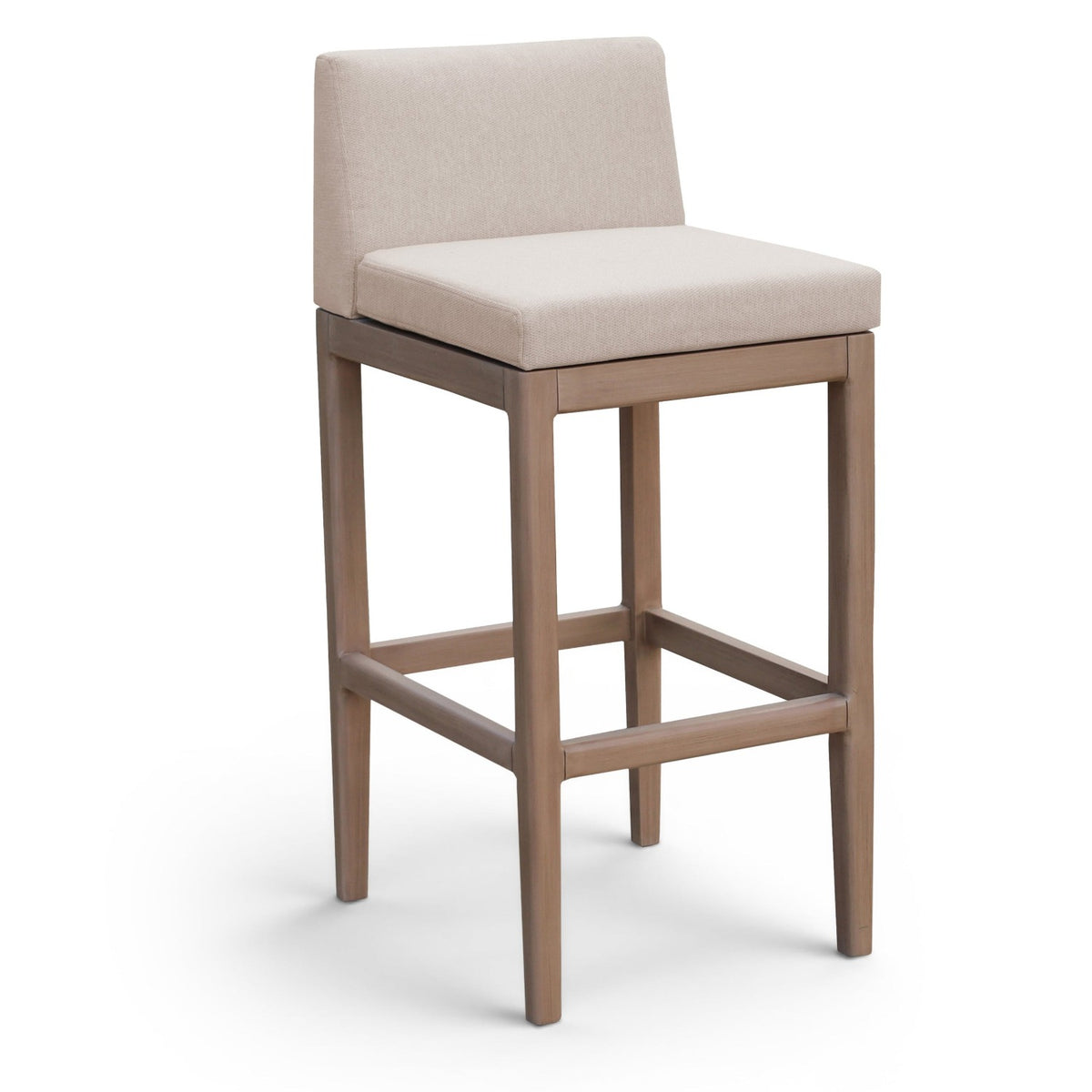Solace Beige Olefin Performance Fabric Outdoor Patio Bar Stool in beige olefin on natural acacia, primary product view