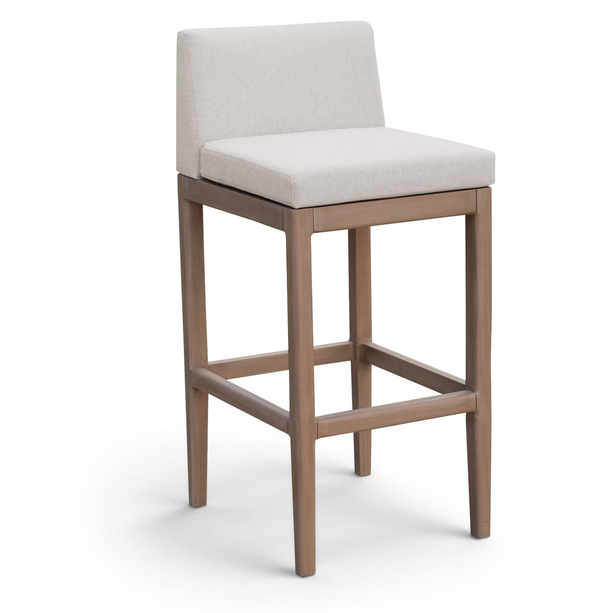 Solace Cream Olefin Performance Fabric Outdoor Patio Bar Stool in cream olefin on natural acacia, primary product view