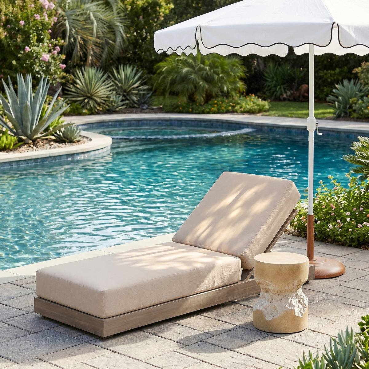 Solace Beige Olefin Performance Fabric Outdoor Patio Lounge Chair