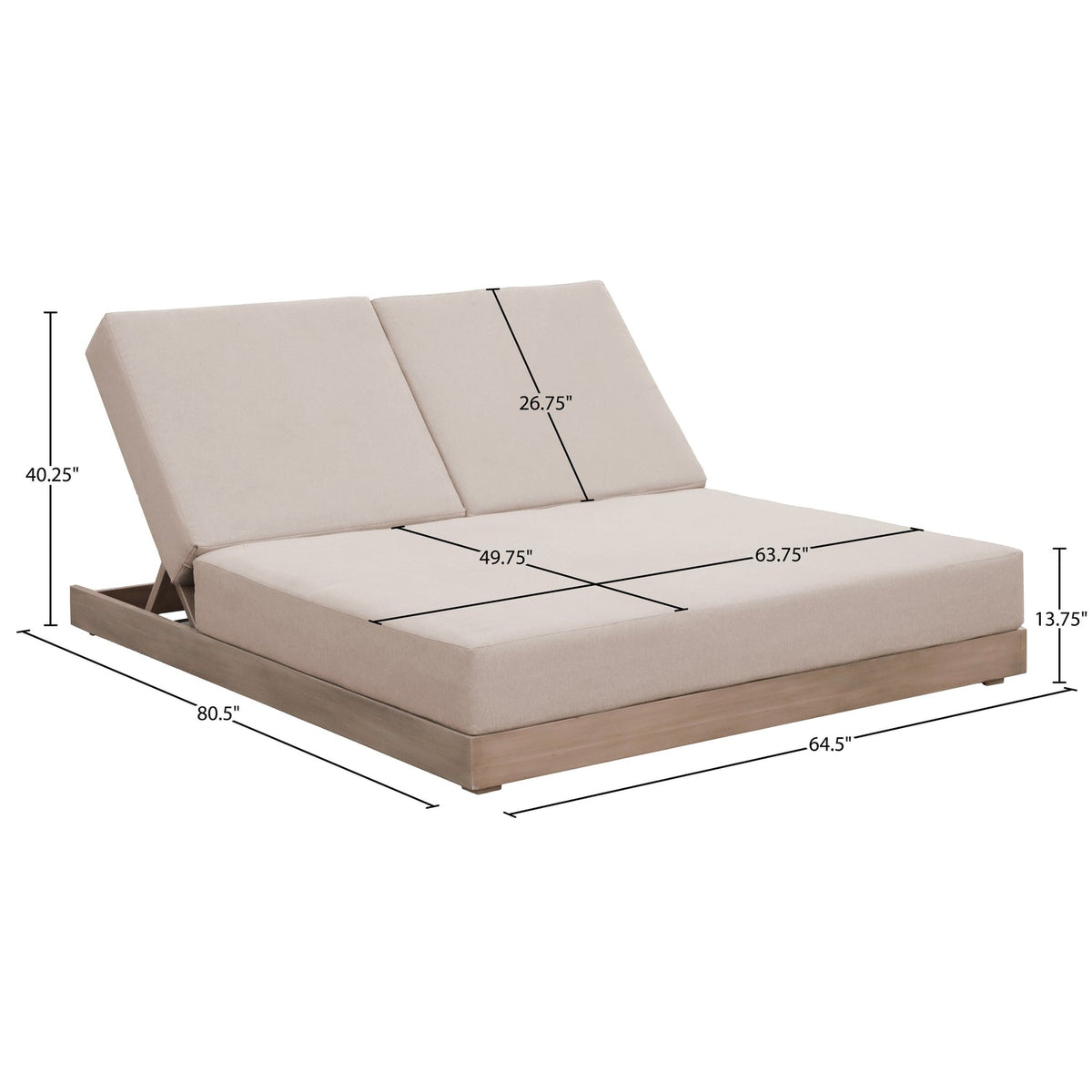 Solace Beige Olefin Performance Fabric Outdoor Patio Double Lounge Chair