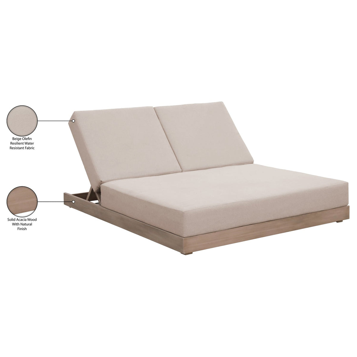 Solace Beige Olefin Performance Fabric Outdoor Patio Double Lounge Chair