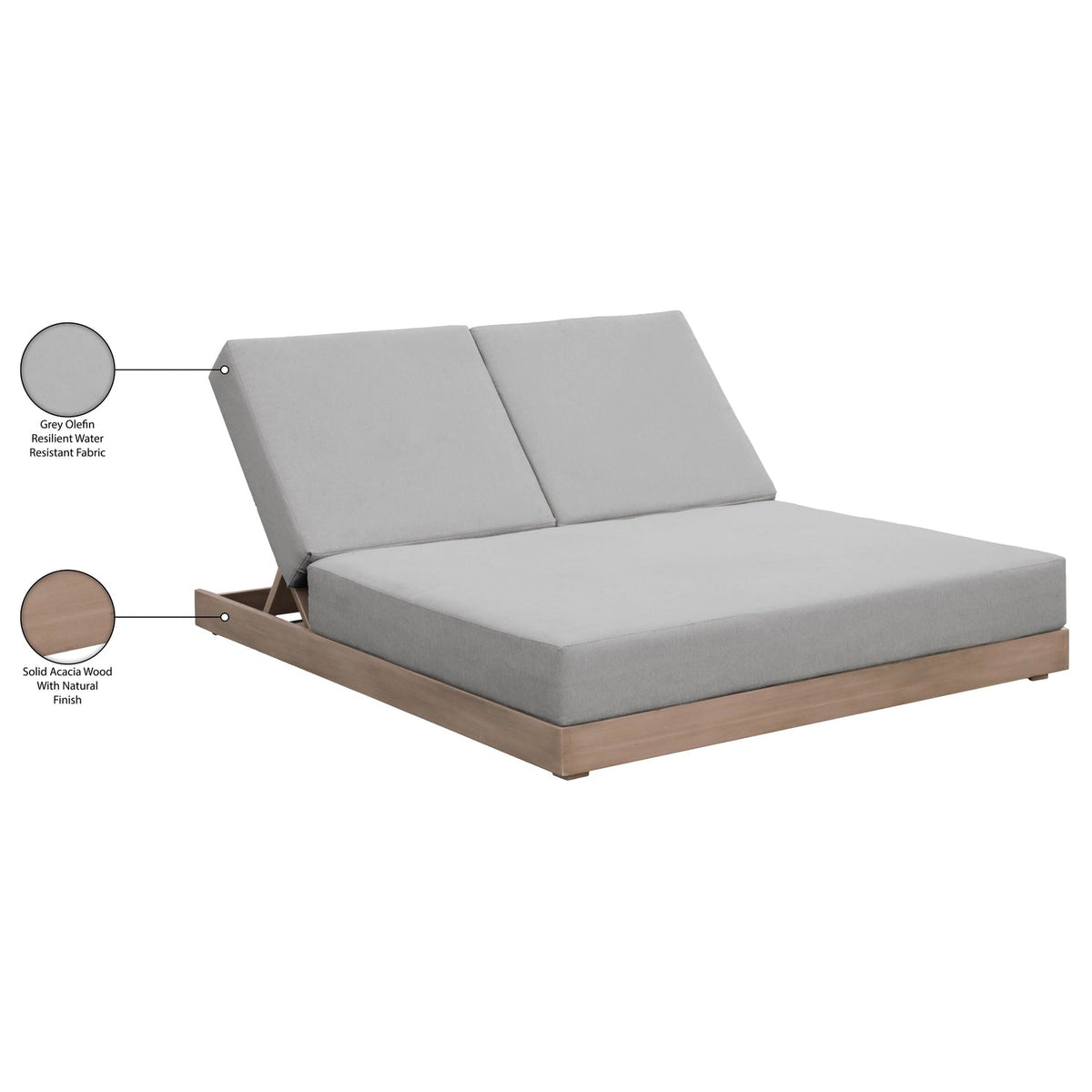 Solace Grey Olefin Performance Fabric Outdoor Patio Double Lounge Chair