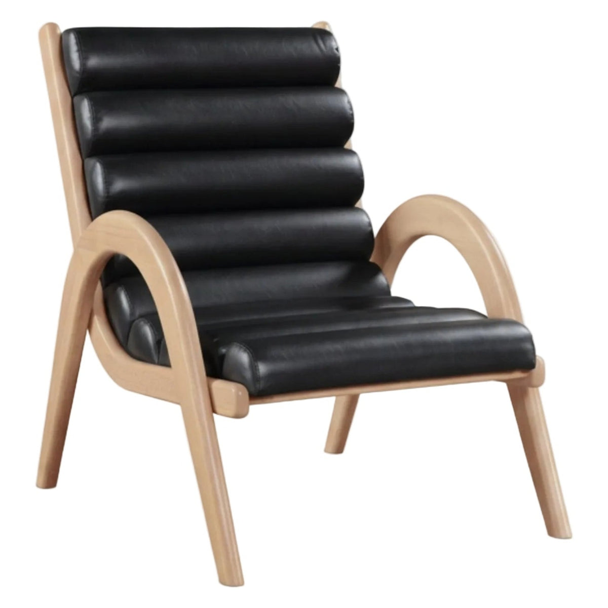 Randal Accent Chair in black vegan leather with natural-finish wood frame, primary product view