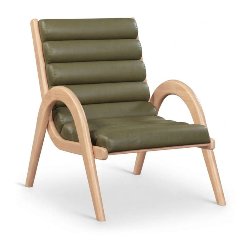 Randal Accent Chair in olive green vegan leather with natural-finish wood frame, primary product view