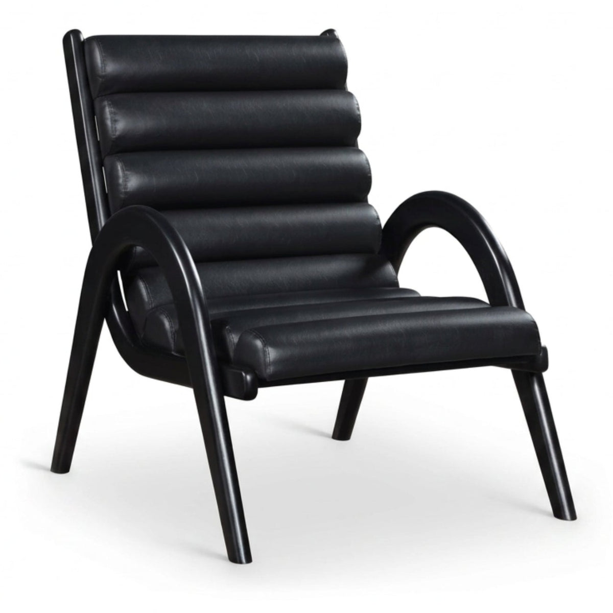 Randal Accent Chair in black vegan leather with black-finish wood frame, primary product view