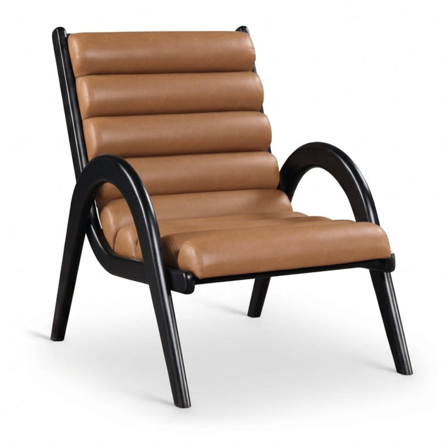 Randal Accent Chair in cognac vegan leather with black-finish wood frame, primary product view