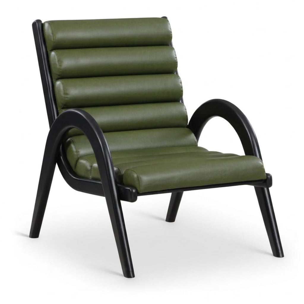 Randal Accent Chair in olive green vegan leather with black-finish wood frame, primary product view