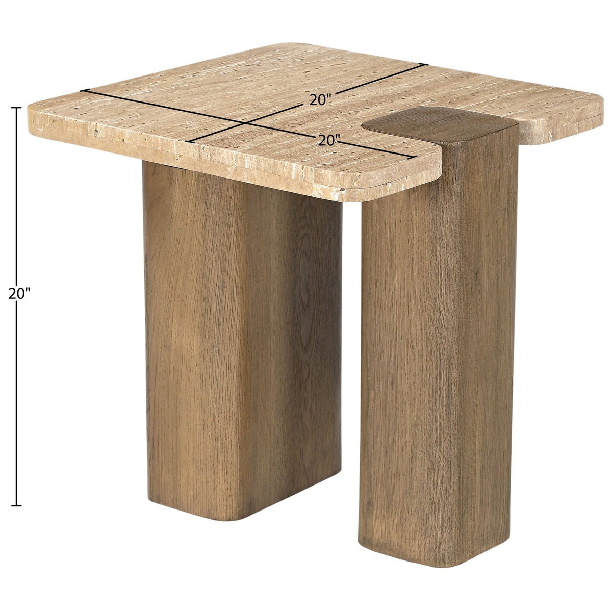 Ravenna Natural Genuine Travertine and Oak Wood End Side Table Set of 2