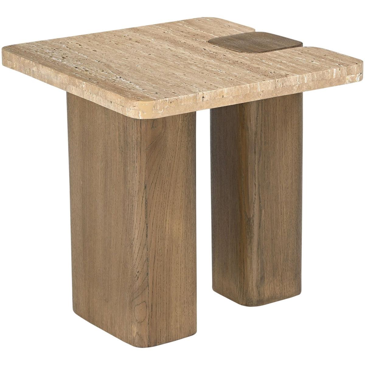 Ravenna Natural Genuine Travertine and Oak Wood End Side Table Set of 2