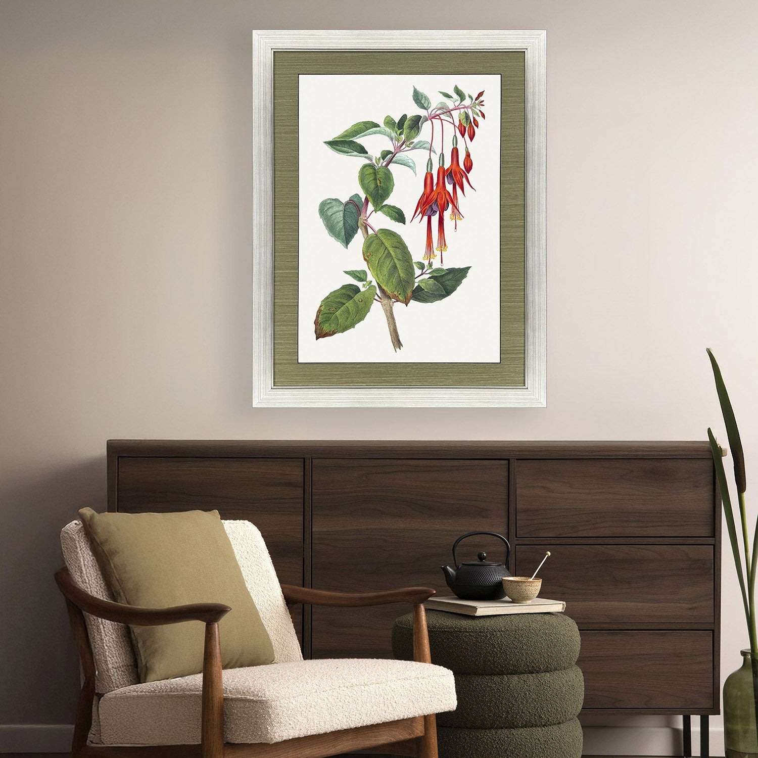 Libby Langdon Downward Red Floral Framed Art