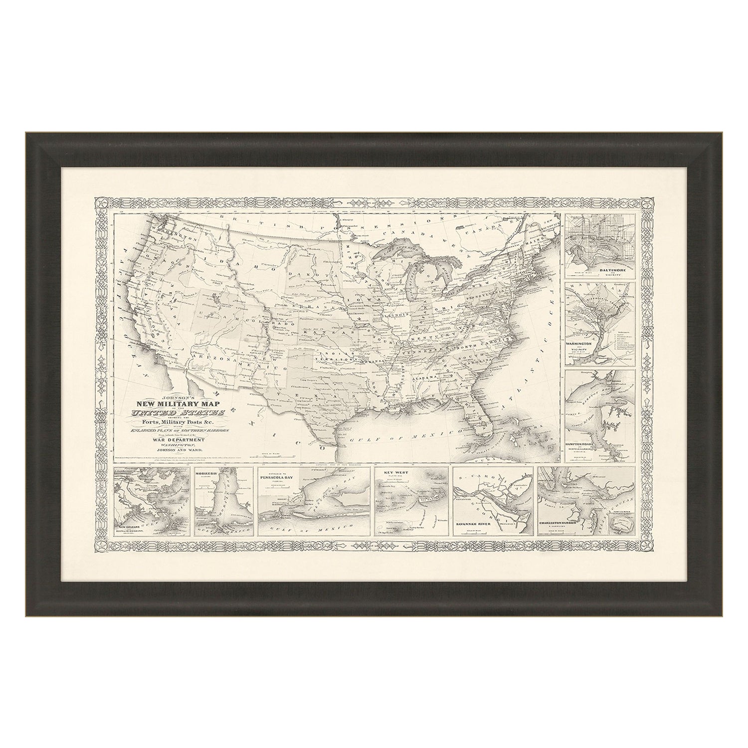 Malanta Knowles Military Map of US, 1861 Framed Art