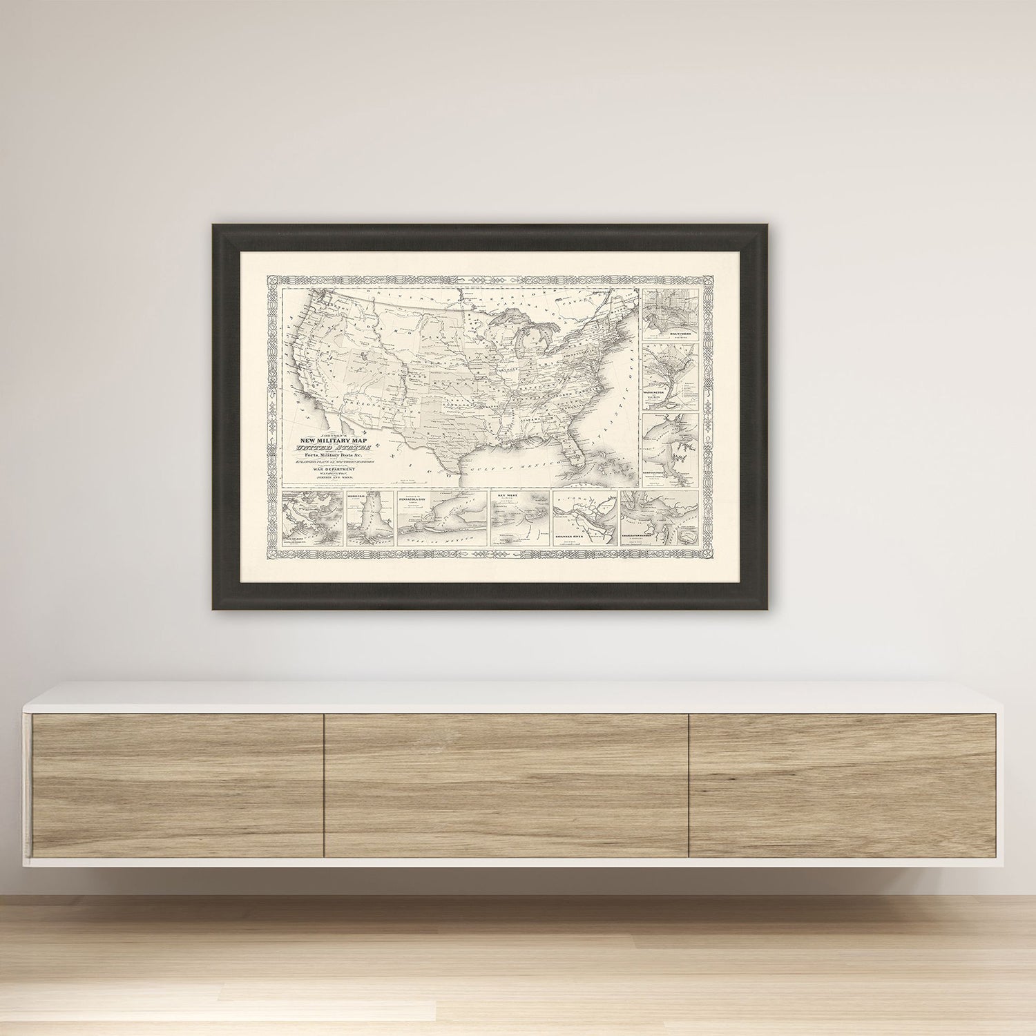 Malanta Knowles Military Map of US, 1861 Framed Art