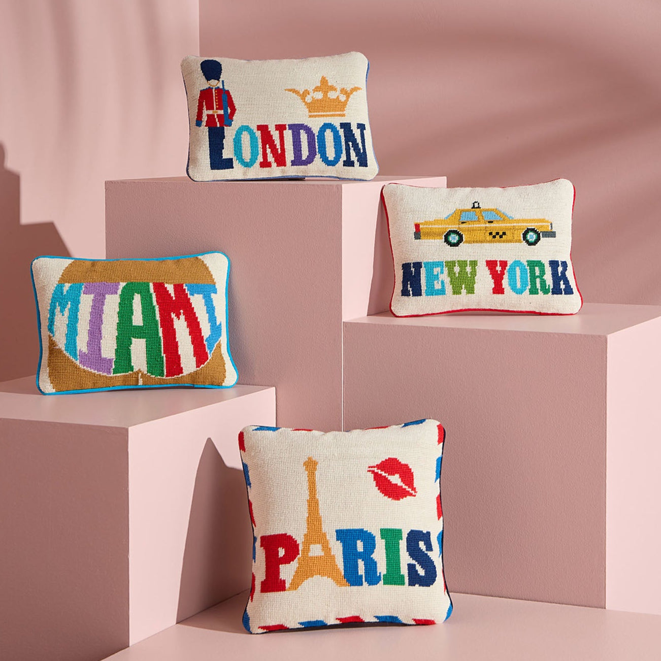 Jonathan Adler Jet Set New York Needlepoint Throw Pillow