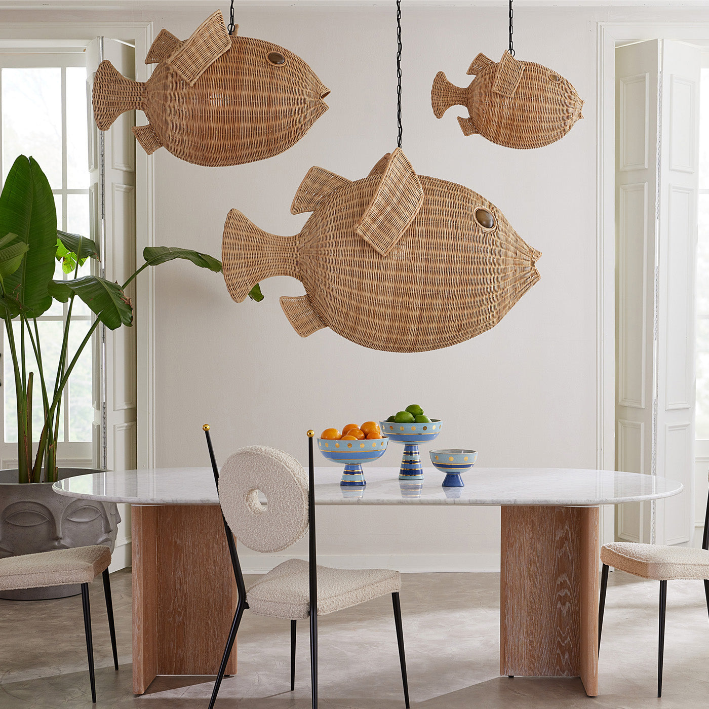Jonathan Adler Wicker Blowfish Pendant