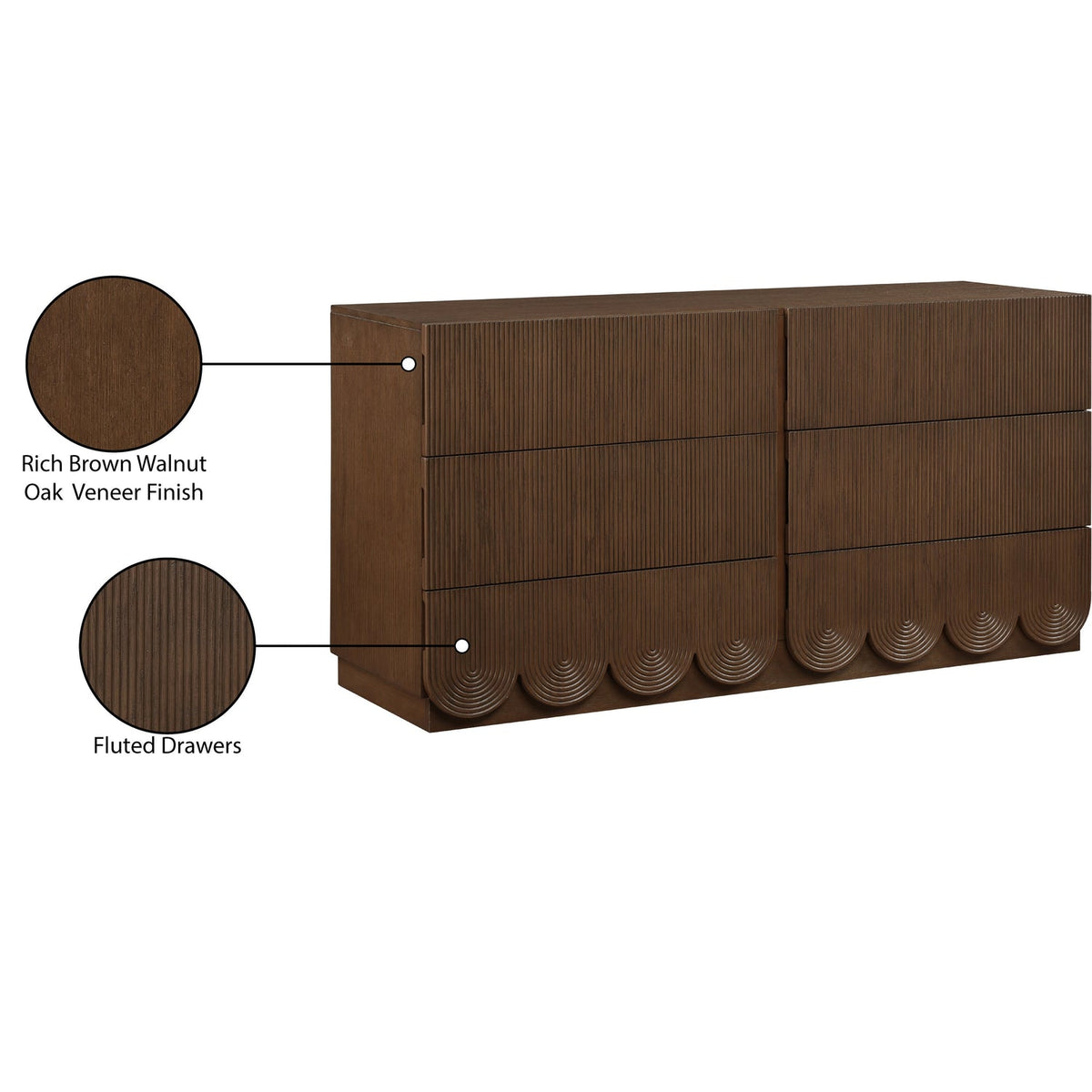Scallop Brown Oak Veneer Dresser