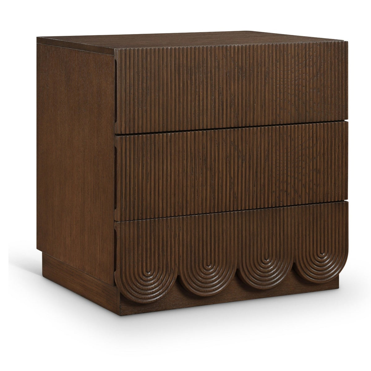 Scallop 24" Brown Oak Veneer Nightstand in brown walnut-finish oak veneer, primary product view