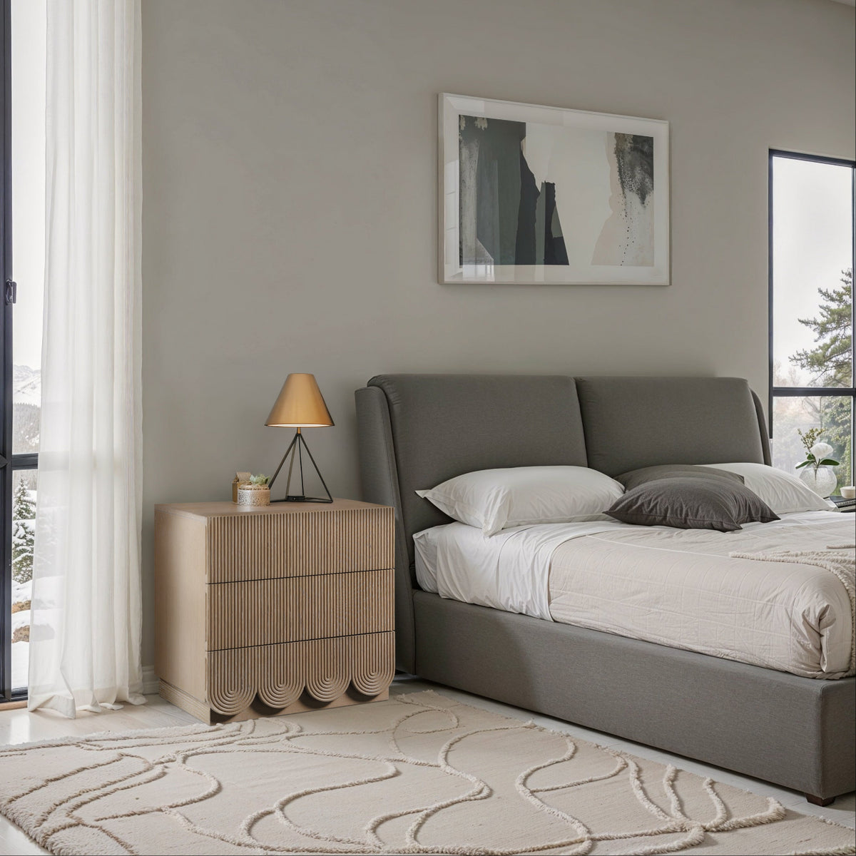 Scallop 24in Natural Oak Veneer Nightstand Set of 2