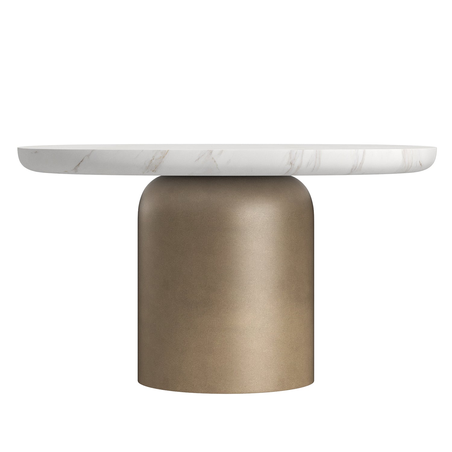 Detail of the veined white marble top on the Verge table