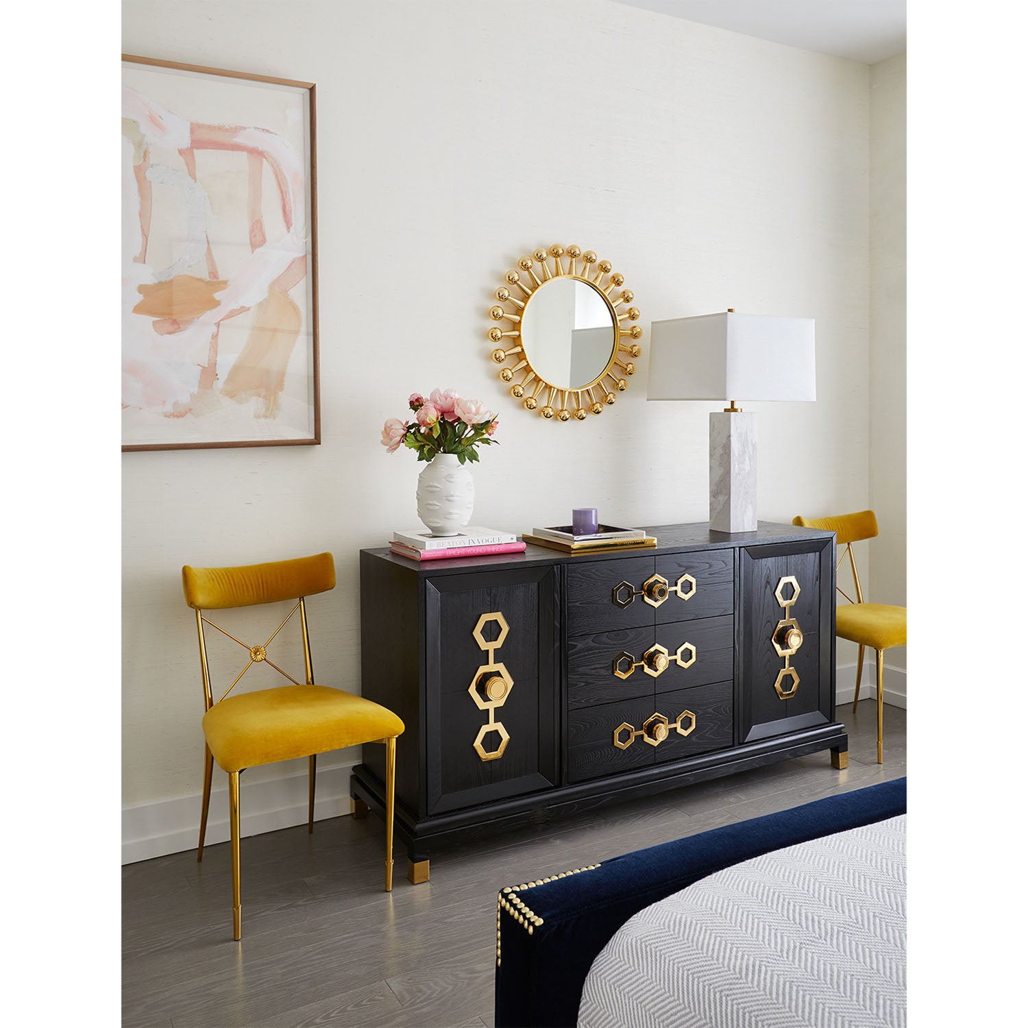Side profile of Jonathan Adler Canaan Table Lamp in solid Carrara marble
