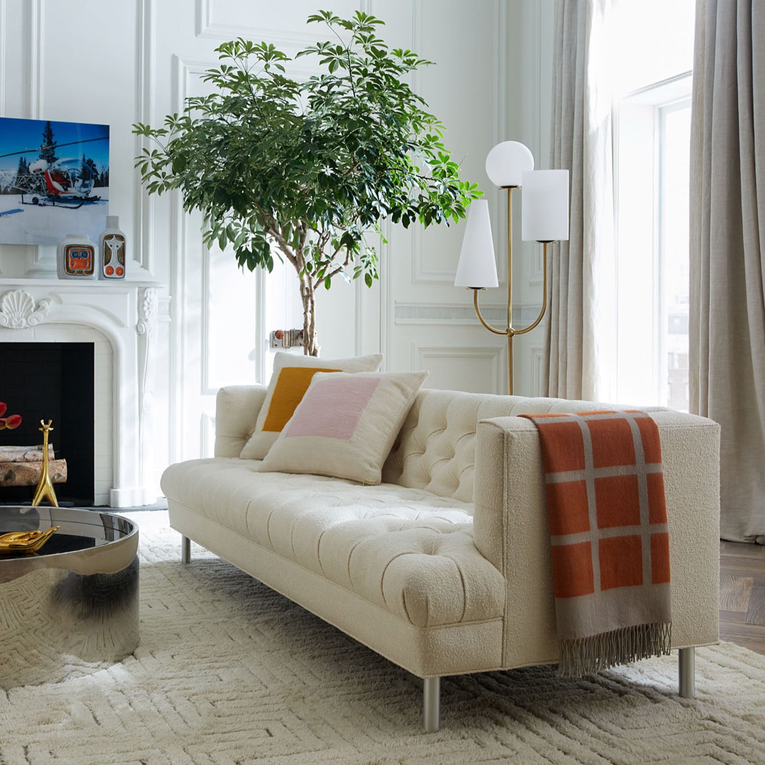 Jonathan Adler Paradiso floor lamp, close-up of honed milk glass shade
