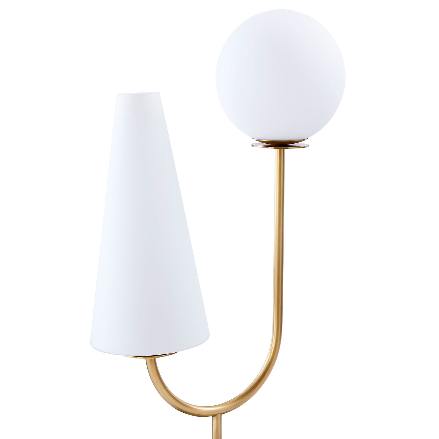 Jonathan Adler Paradiso brass table lamp illuminated on a console