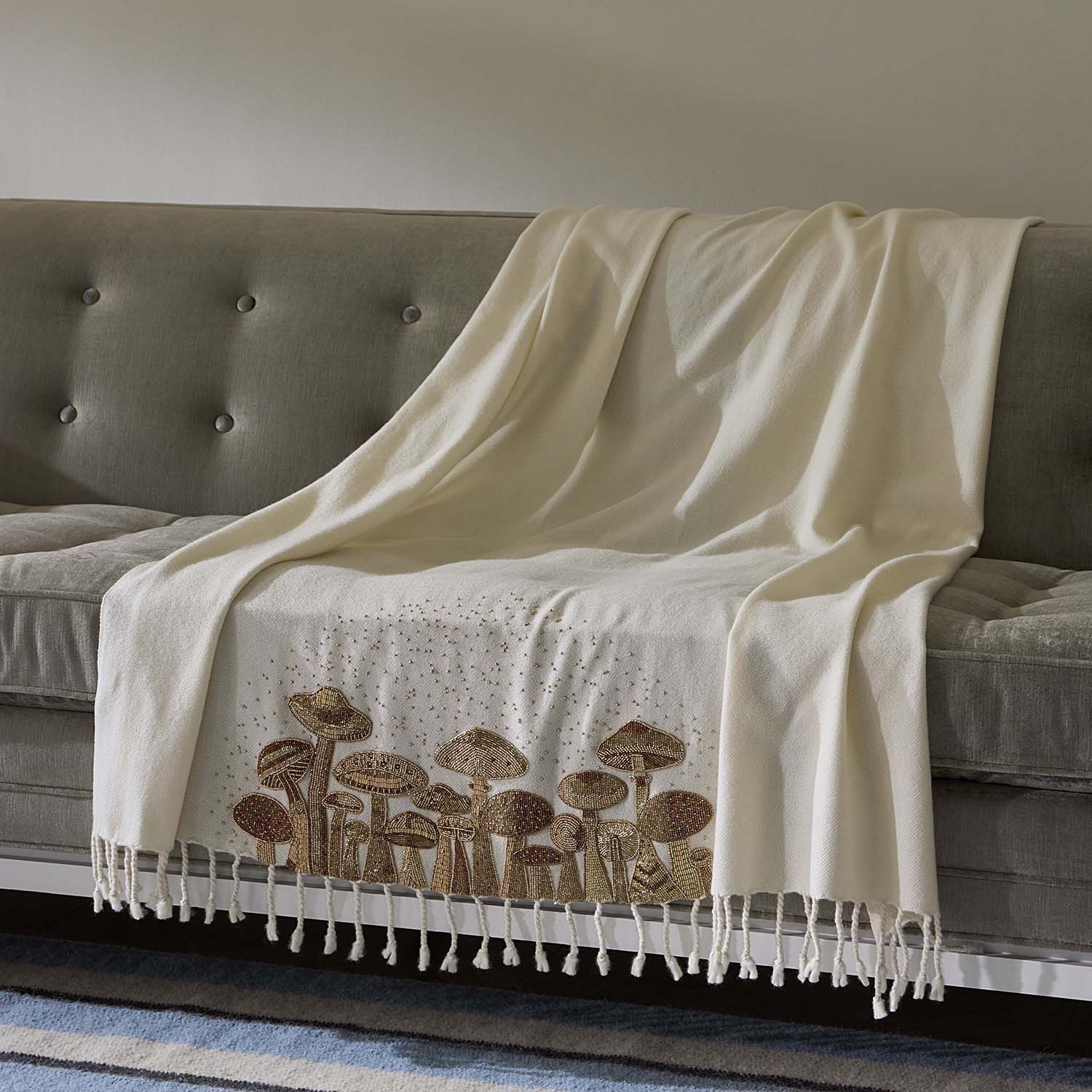 Jonathan Adler Mushrooms Embellished Throw
