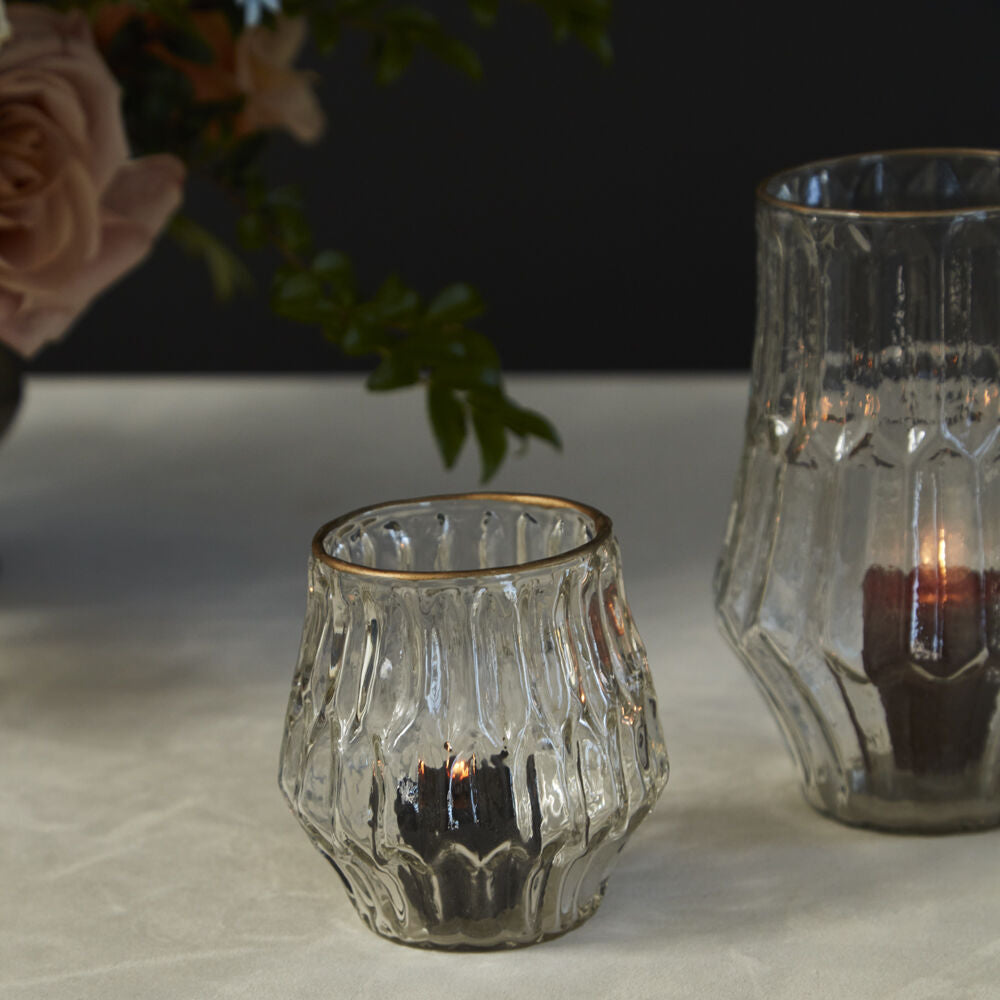 Katherine Votive Candle Holder Set of 4 alternate view, gold-rimmed textured glass votive set of 4
