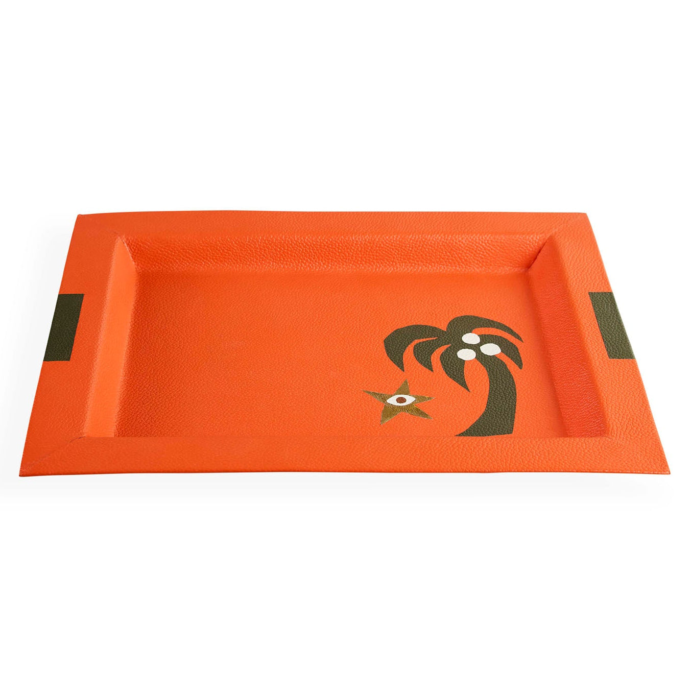 Jonathan Adler Close-up of the metallic gold detailing, Playa Leather Palm Tree Tray