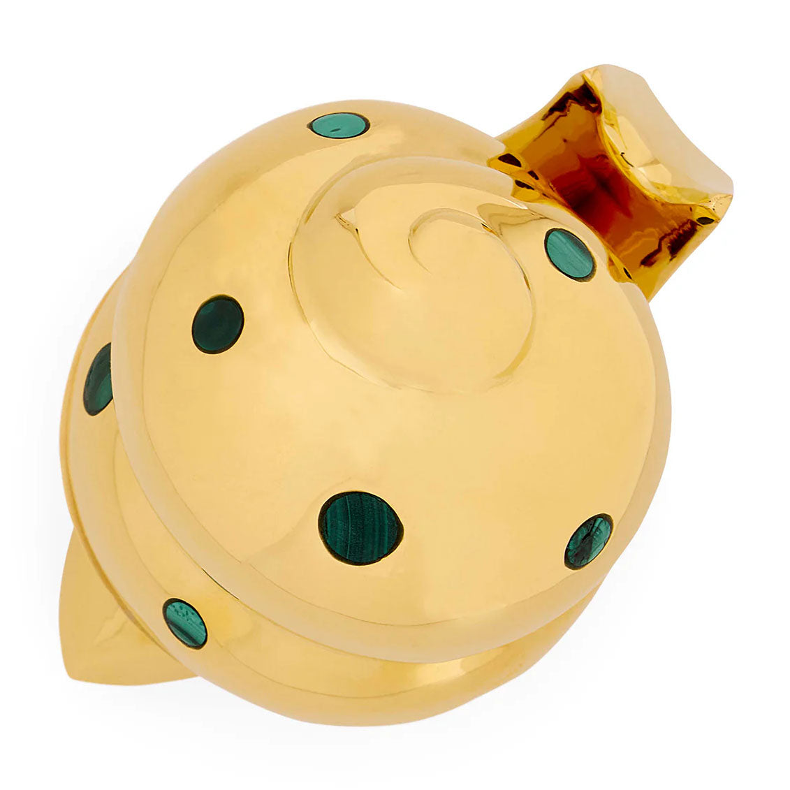 Brass snail box with lid removed showing interior