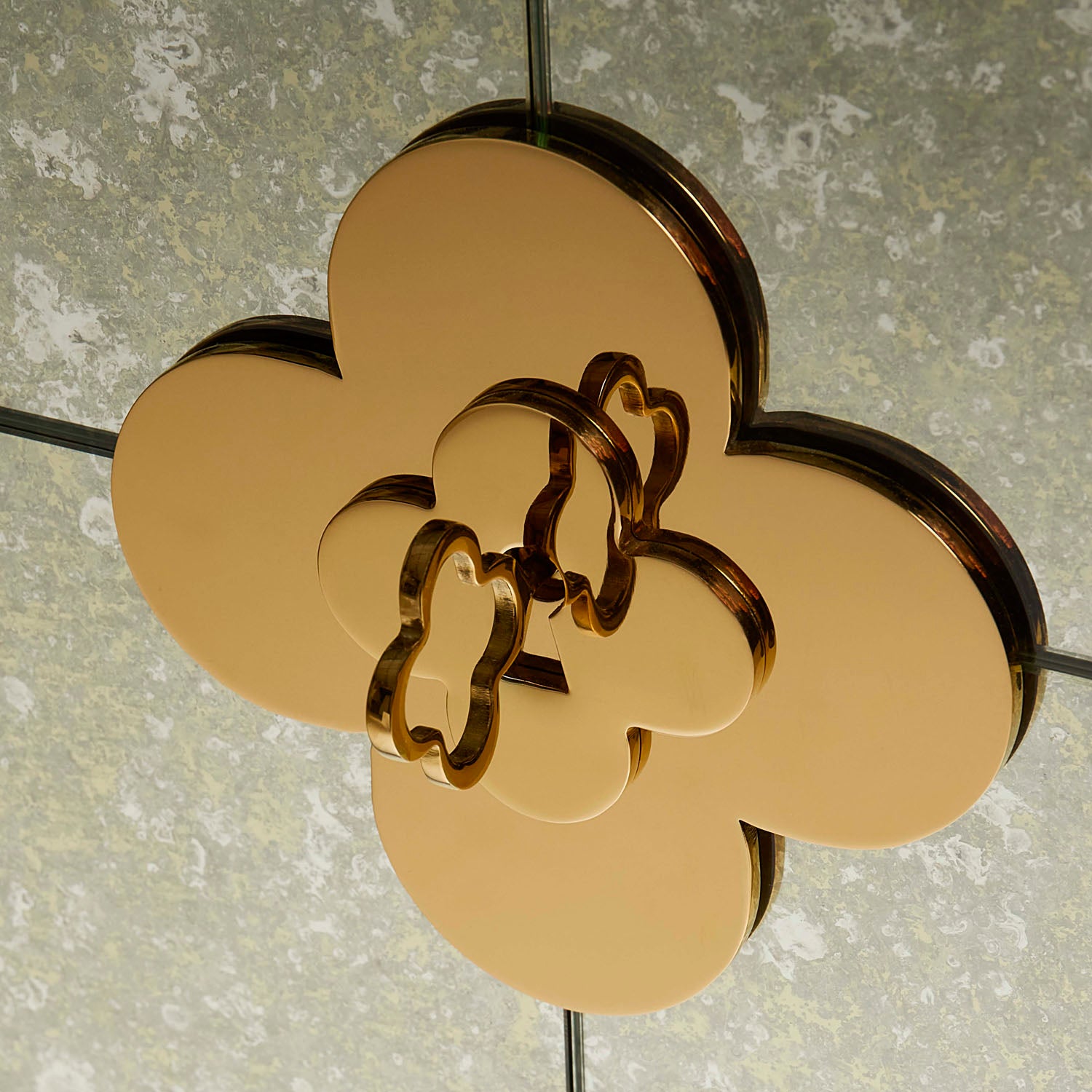 Jonathan Adler Delphine Cabinet in antiqued mirror on polished brass shown to scale in a styled setting