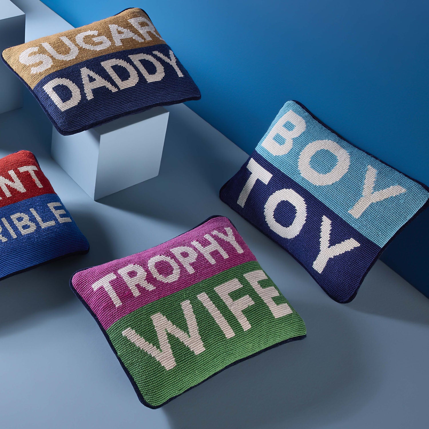 Jonathan Adler Boy Toy Needlepoint Throw Pillow