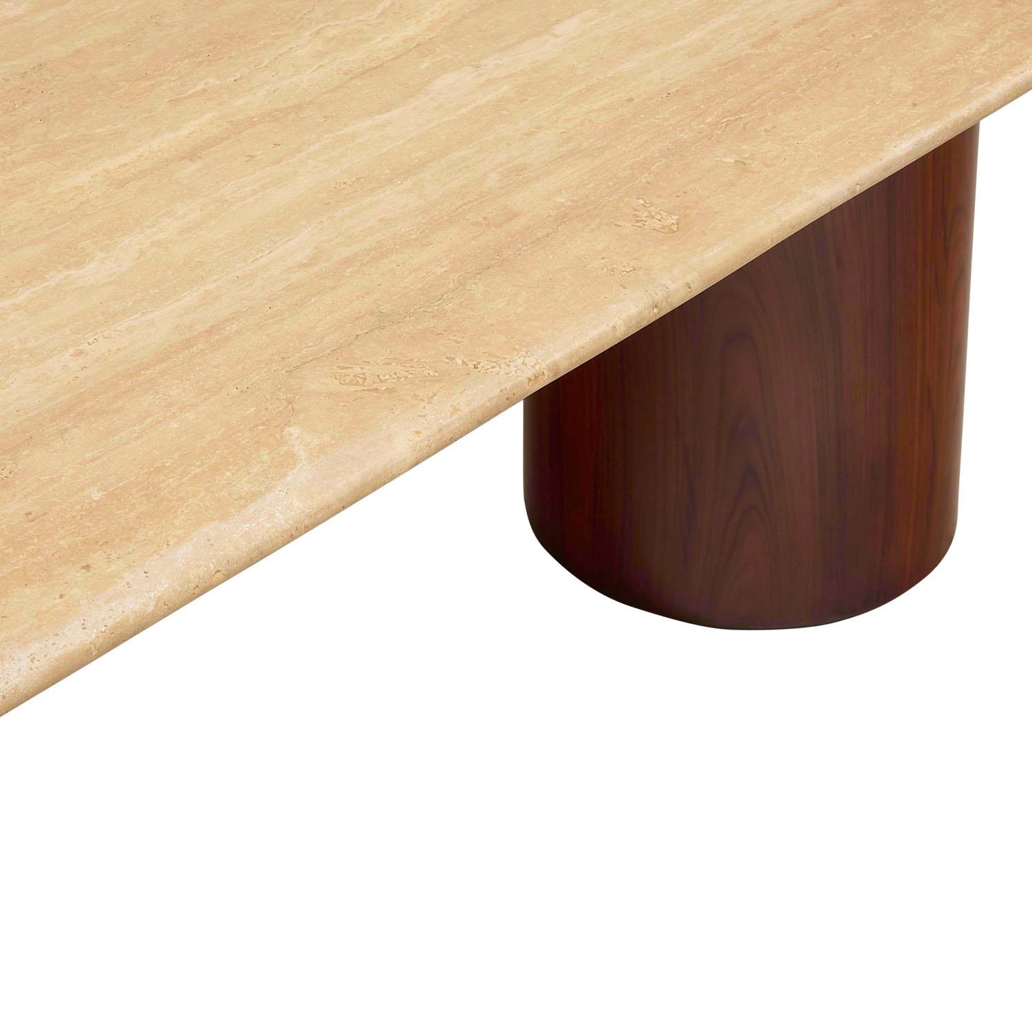Travertine capsule table shown to scale in a dining room