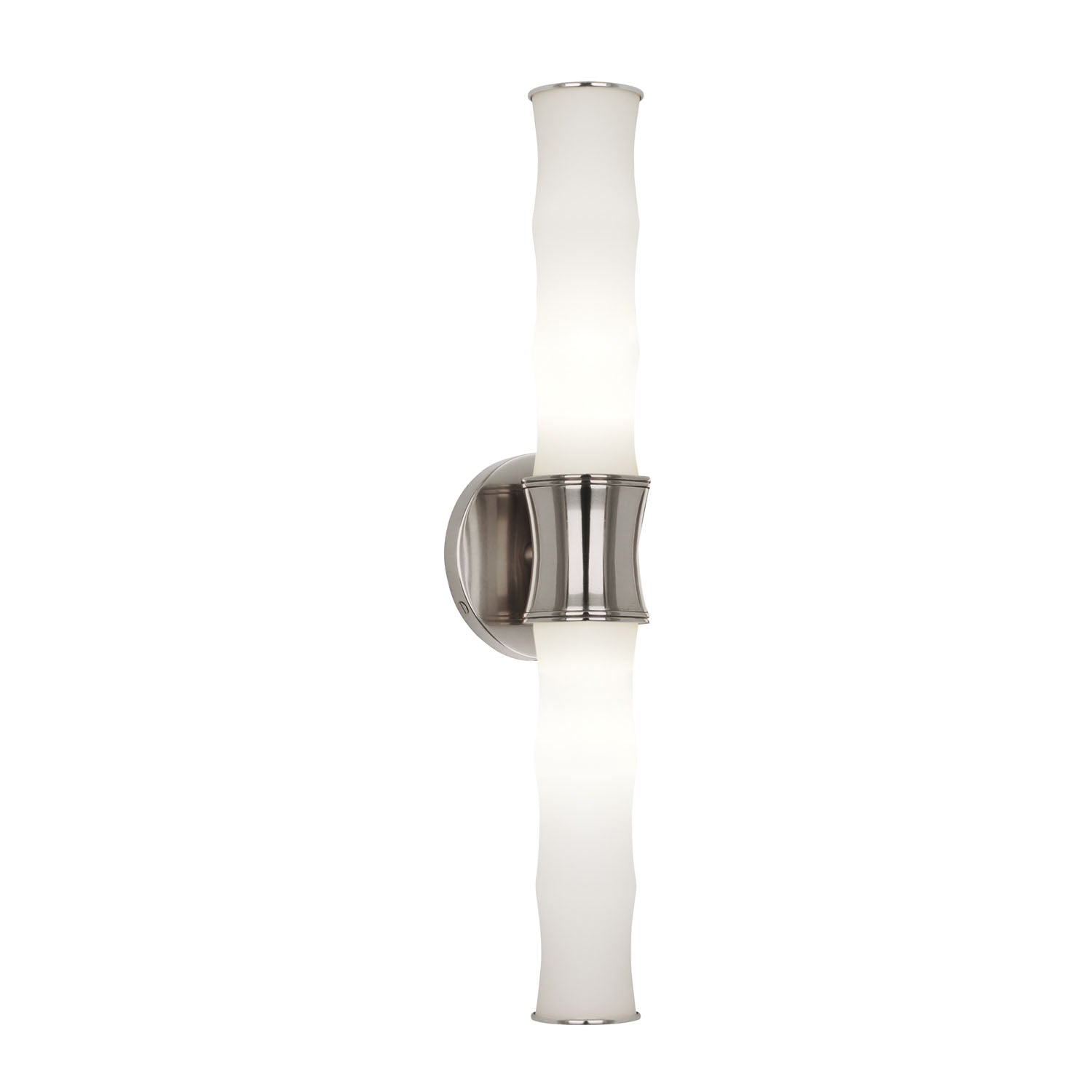 Jonathan Adler Meurice nickel sconce mounted vertically on a wall