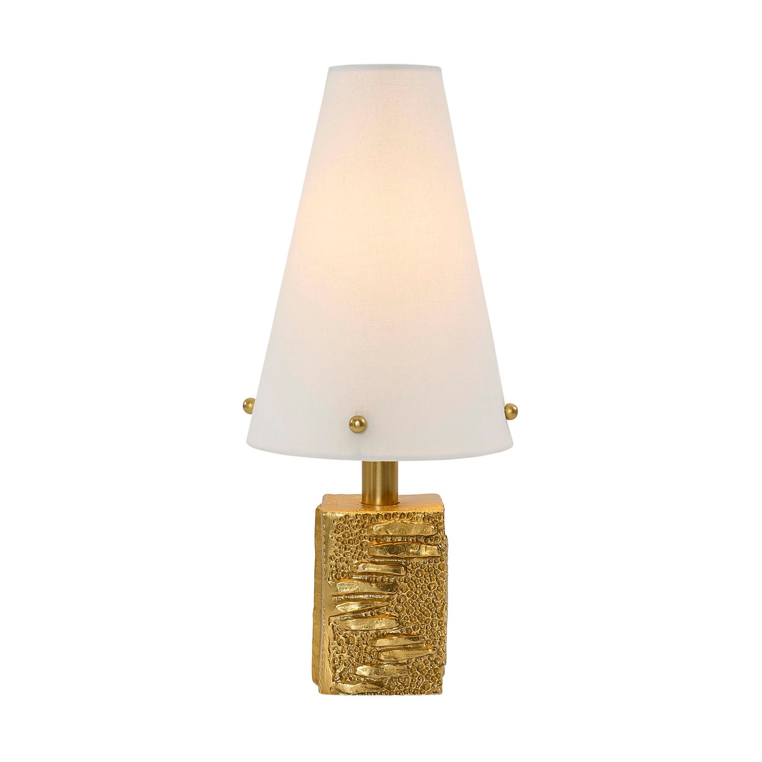 Jonathan Adler Foundry lamp, close-up of solid semi-polished brass base