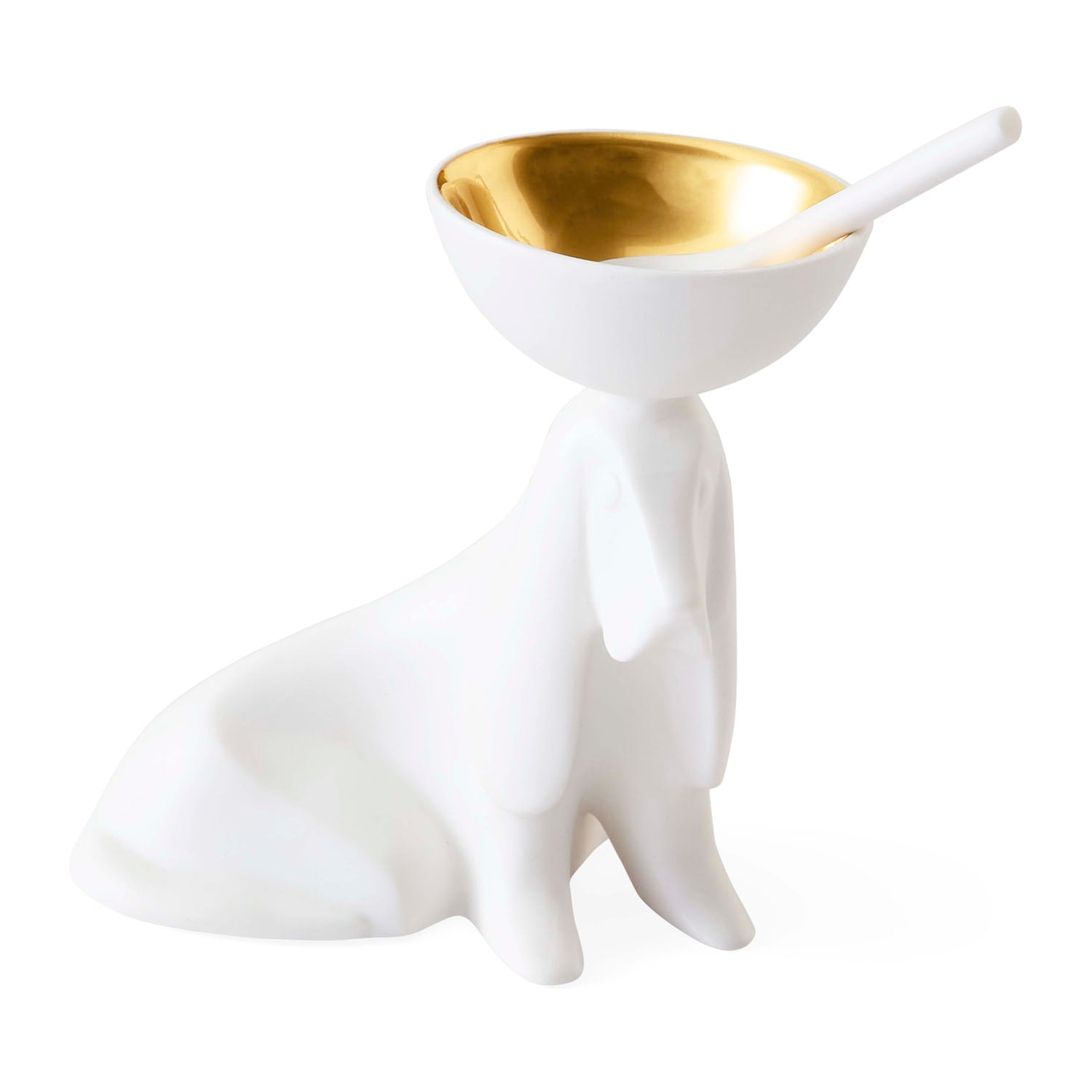 Detail of sculptural matte porcelain basset hound form