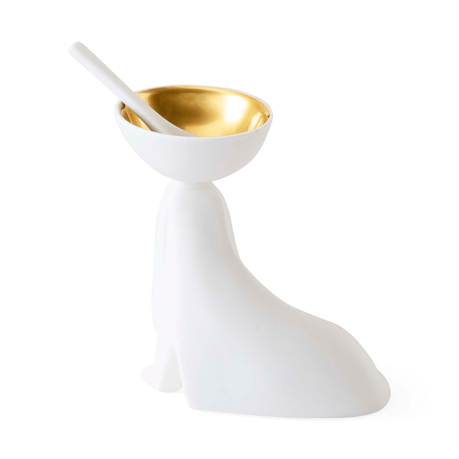 Basset hound salt and pepper cellar with porcelain spoon