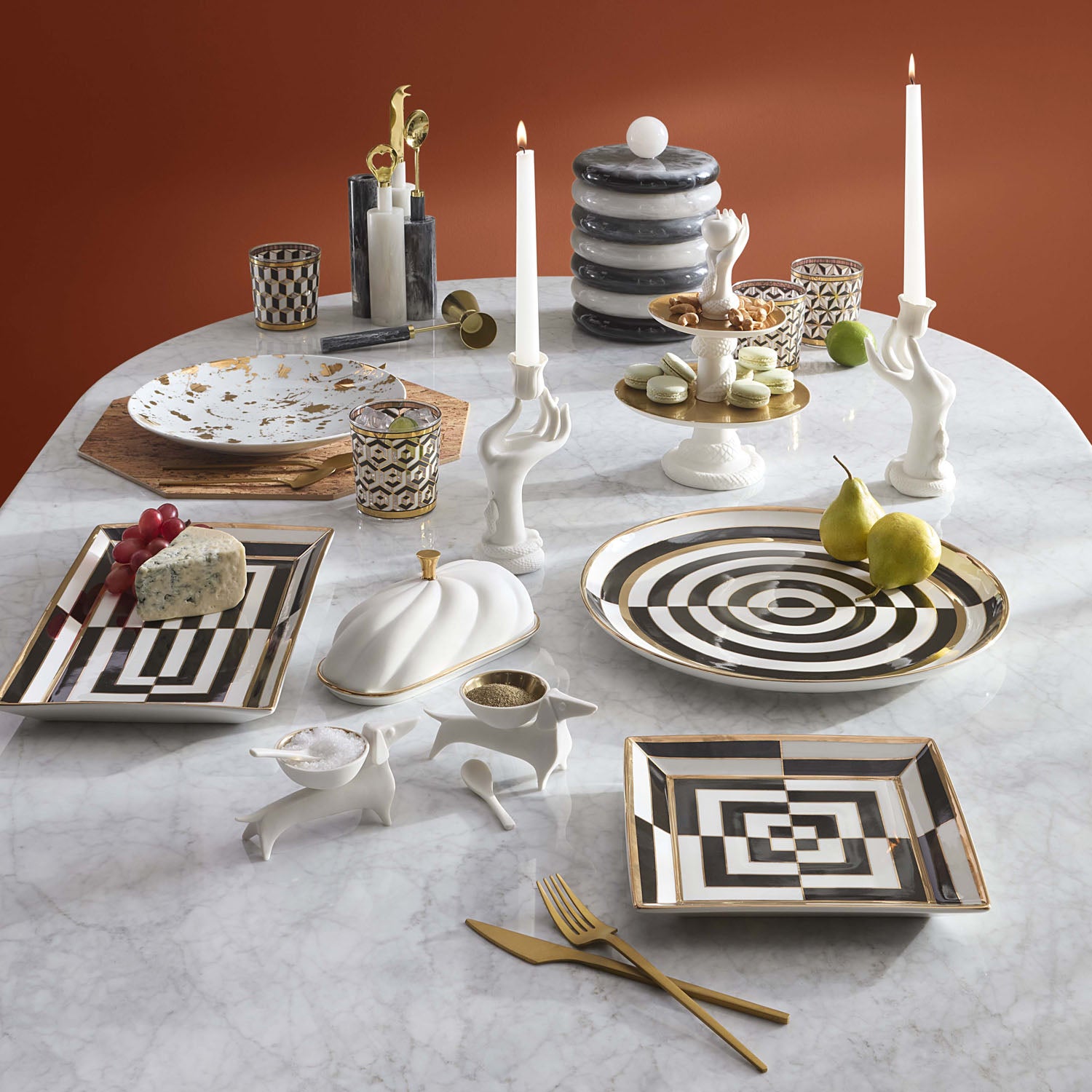 Jonathan Adler Op Art Gold Round Serving Tray