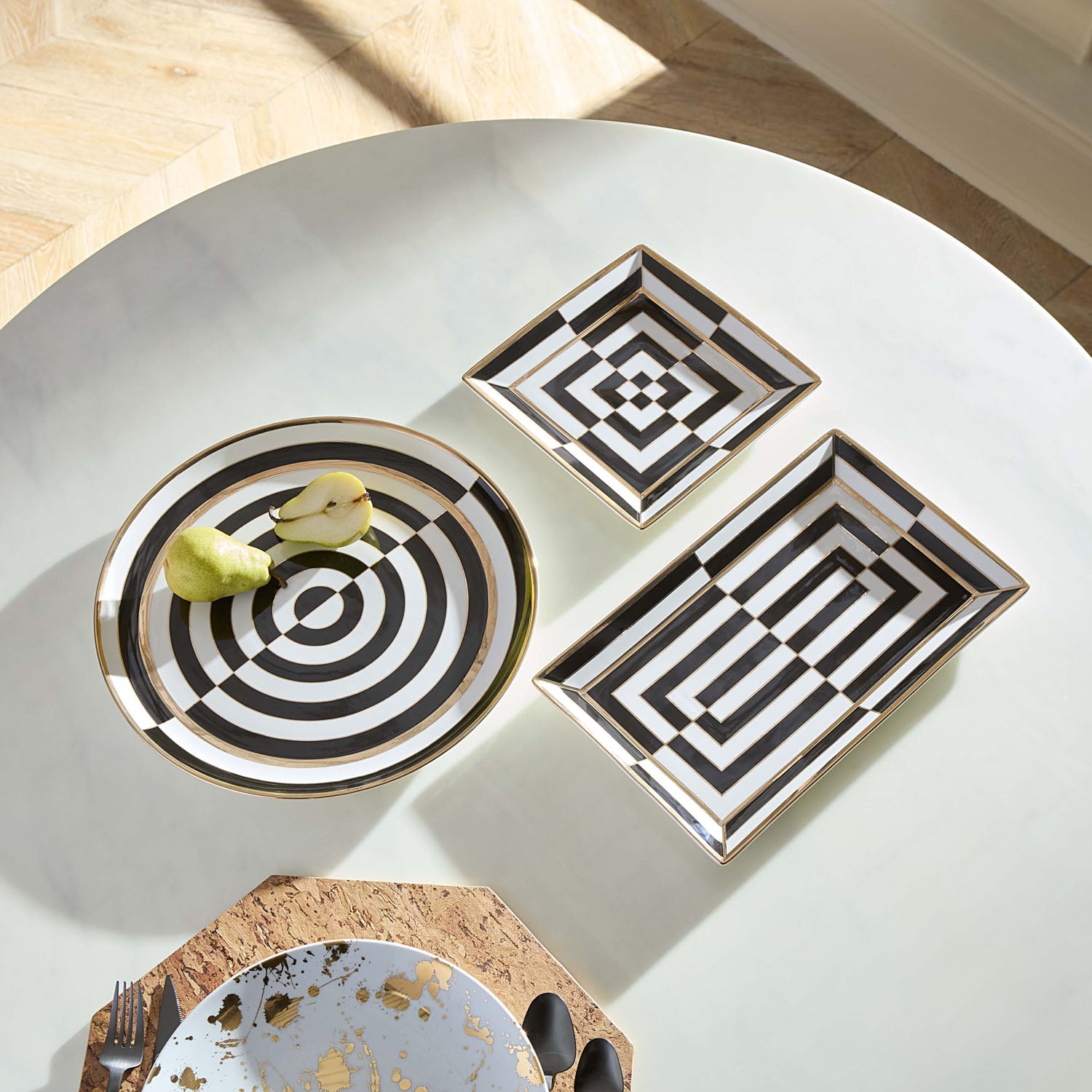 Jonathan Adler Op Art Gold Rectangle Serving Tray