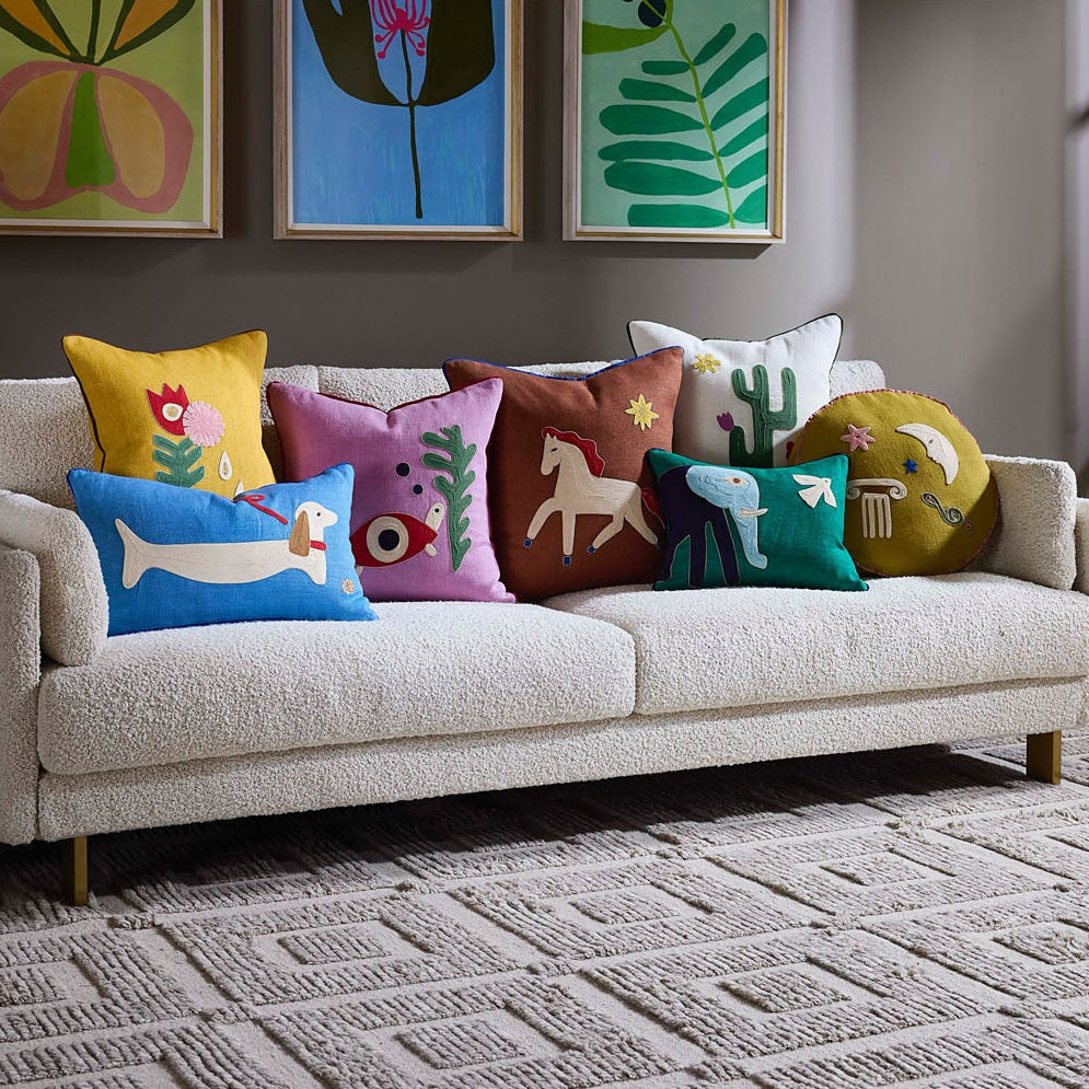 Jonathan Adler Close-up of the corded embroidery and grosgrain flange, Playa Turtle Throw Pillow