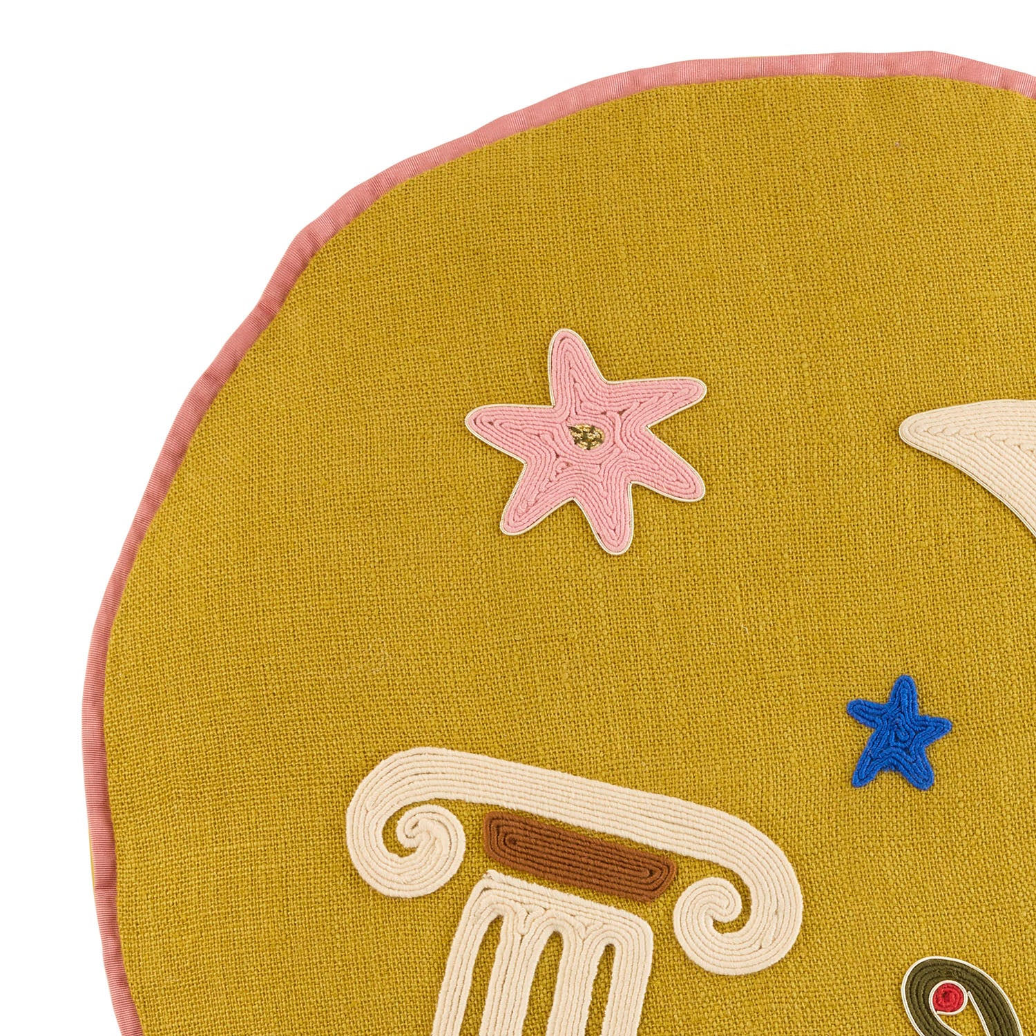 Jonathan Adler Side view of the Playa Celestial throw pillow in gold-embroidered dyed linen