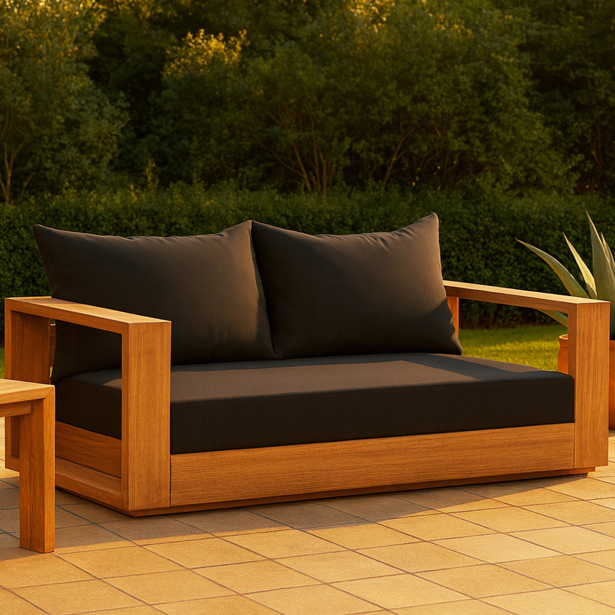 Tulum 63in Black Water Resistant Fabric Upholstered Patio Loveseat