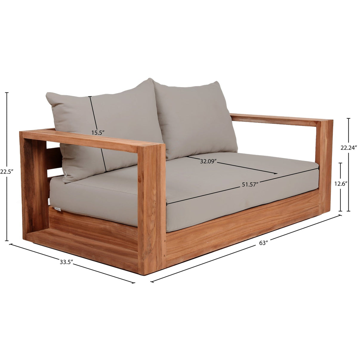 Tulum 63in Grey Water Resistant Fabric Upholstered Patio Loveseat