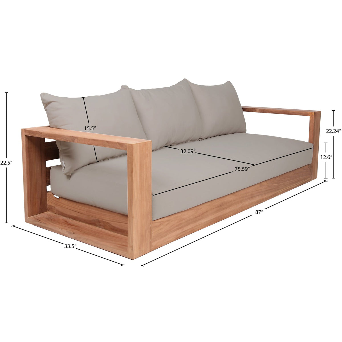 Tulum 87in Grey Water Resistant Fabric Upholstered Outdoor Patio Sofa