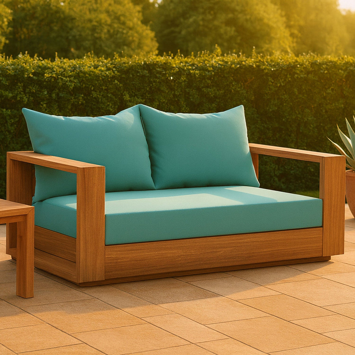 Tulum 63in Blue Water Resistant Fabric Upholstered Patio Loveseat