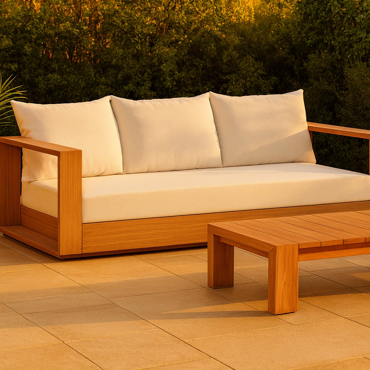 Tulum 87in Off White Water Resistant Fabric Upholstered Outdoor Patio Sofa
