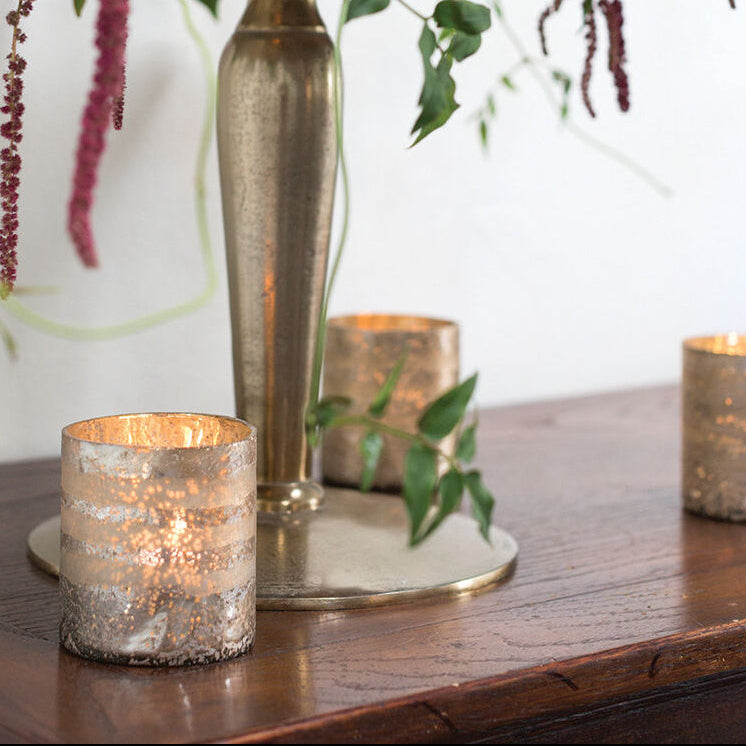 Reese Votive Candle Holder Set of 4, a gold glass home decor accent