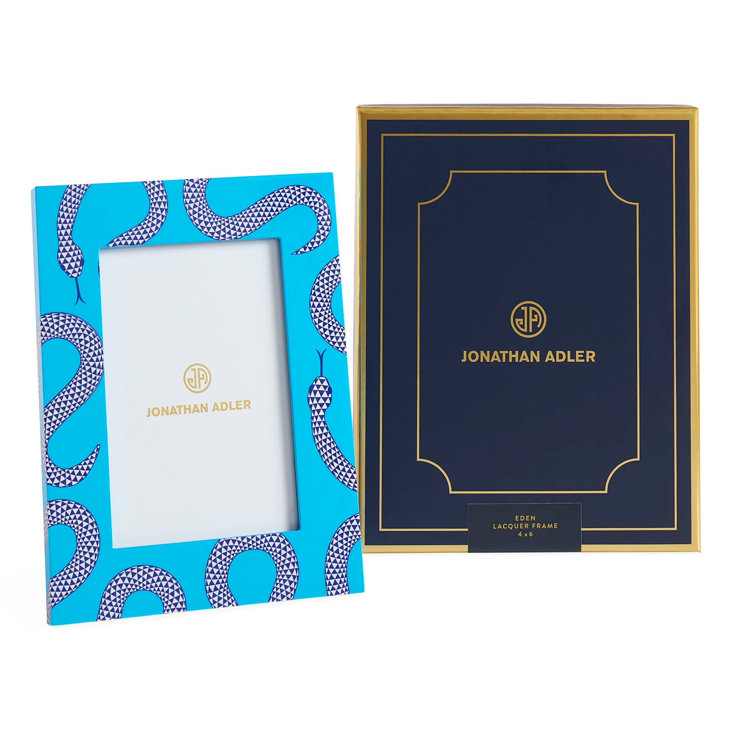 Jonathan Adler Eden Lacquer 4x6 Picture Frame in high-gloss lacquer styled in a room