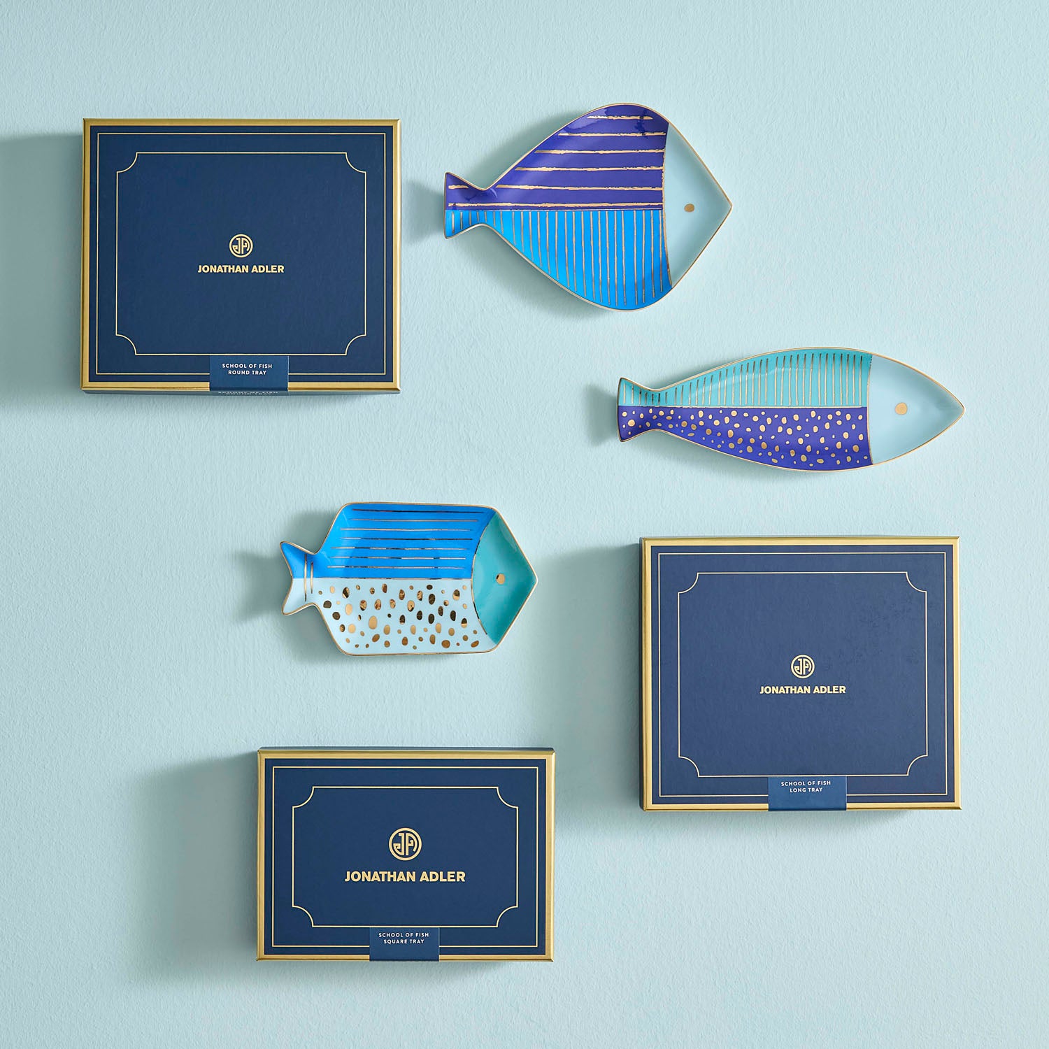 Jonathan Adler Close-up of the metallic gold detailing, School Of Fish Round Tray